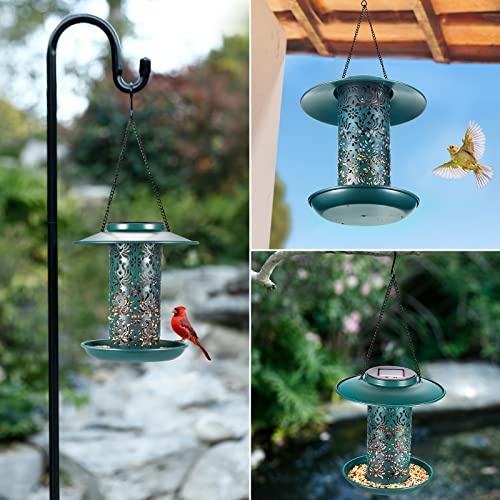 Solar Bird Feeders for Outside DesGully Metal Outdoor Hanging,Wild feeders as Gift Ideas Lovers Garden Yard Patio Cardinals (Chew-Proof,Heavy Duty Weather Resistance 2LBs)