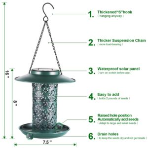 Solar Bird Feeders for Outside DesGully Metal Outdoor Hanging,Wild feeders as Gift Ideas Lovers Garden Yard Patio Cardinals (Chew-Proof,Heavy Duty Weather Resistance 2LBs)