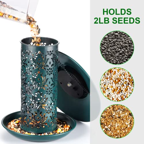 Solar Bird Feeders for Outside DesGully Metal Outdoor Hanging,Wild feeders as Gift Ideas Lovers Garden Yard Patio Cardinals (Chew-Proof,Heavy Duty Weather Resistance 2LBs)