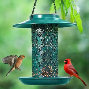 Solar Bird Feeders for Outside DesGully Metal Outdoor Hanging,Wild feeders as Gift Ideas Lovers Garden Yard Patio Cardinals (Chew-Proof,Heavy Duty Weather Resistance 2LBs)