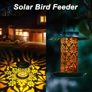 Solar Bird Feeders for Outside DesGully Metal Outdoor Hanging,Wild feeders as Gift Ideas Lovers Garden Yard Patio Cardinals (Chew-Proof,Heavy Duty Weather Resistance 2LBs)