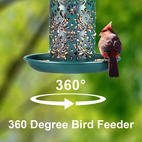 Solar Bird Feeders for Outside DesGully Metal Outdoor Hanging,Wild feeders as Gift Ideas Lovers Garden Yard Patio Cardinals (Chew-Proof,Heavy Duty Weather Resistance 2LBs)