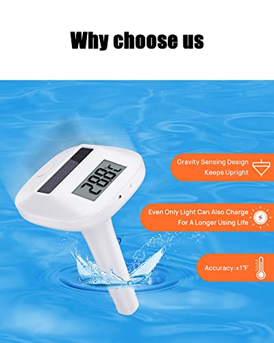 Solar Digital Pool Thermometer Floating Easy Read Large Display LCD Screen Solar Powered No Batteries Needed Fahrenheit Celsius 150C