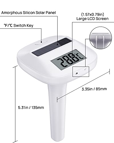 Solar Digital Pool Thermometer Floating Easy Read Large Display LCD Screen Solar Powered No Batteries Needed Fahrenheit Celsius 150C