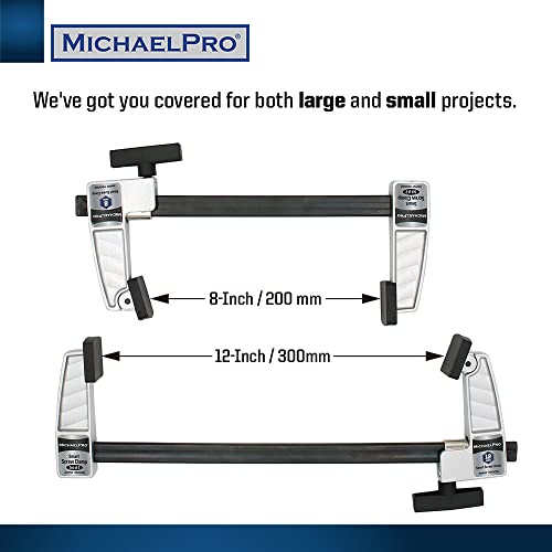 MichaelPro 2-Piece Smart F Clamps Set, 8-Inch & 12-Inch | Newly Designed Heavy Duty Steel Bar Clamps, Holds & Positions Quickly for Woodworking & DIY | MP018002