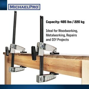 MichaelPro 2-Piece Smart F Clamps Set, 8-Inch & 12-Inch | Newly Designed Heavy Duty Steel Bar Clamps, Holds & Positions Quickly for Woodworking & DIY | MP018002