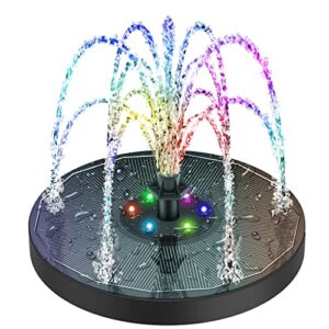 solar fountain, bird bath fountains solar power glass panel with battery automatic power off after leaving water, 3w solar fountain pump for bird bath with color led light for pond, pool, outdoor