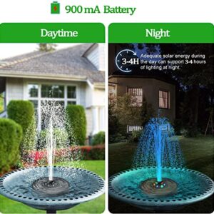 Solar Fountain, Bird Bath Fountains Solar Power Glass Panel with Battery Automatic Power Off After Leaving Water, 3W Solar Fountain Pump for Bird Bath with Color LED Light for Pond, Pool, Outdoor