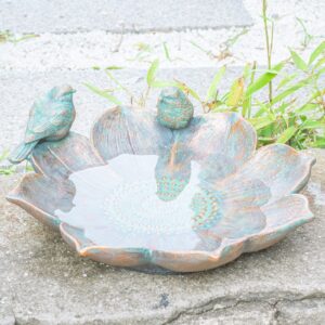 mumtop bird baths for outdoors, antique outdoor garden bird bath resin birdbath bowl with vintage bird ornament for outside yard table decor