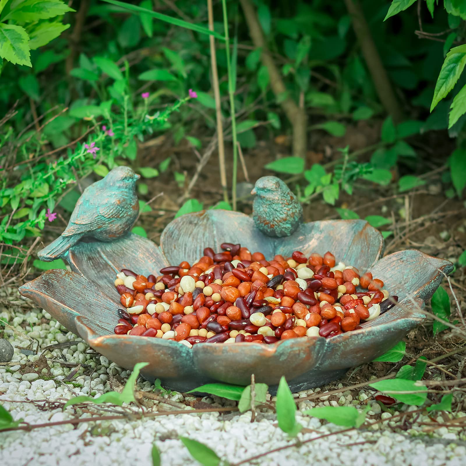 MUMTOP Bird Baths for Outdoors, Antique Outdoor Garden Bird Bath Resin Birdbath Bowl with Vintage Bird Ornament for Outside Yard Table Decor