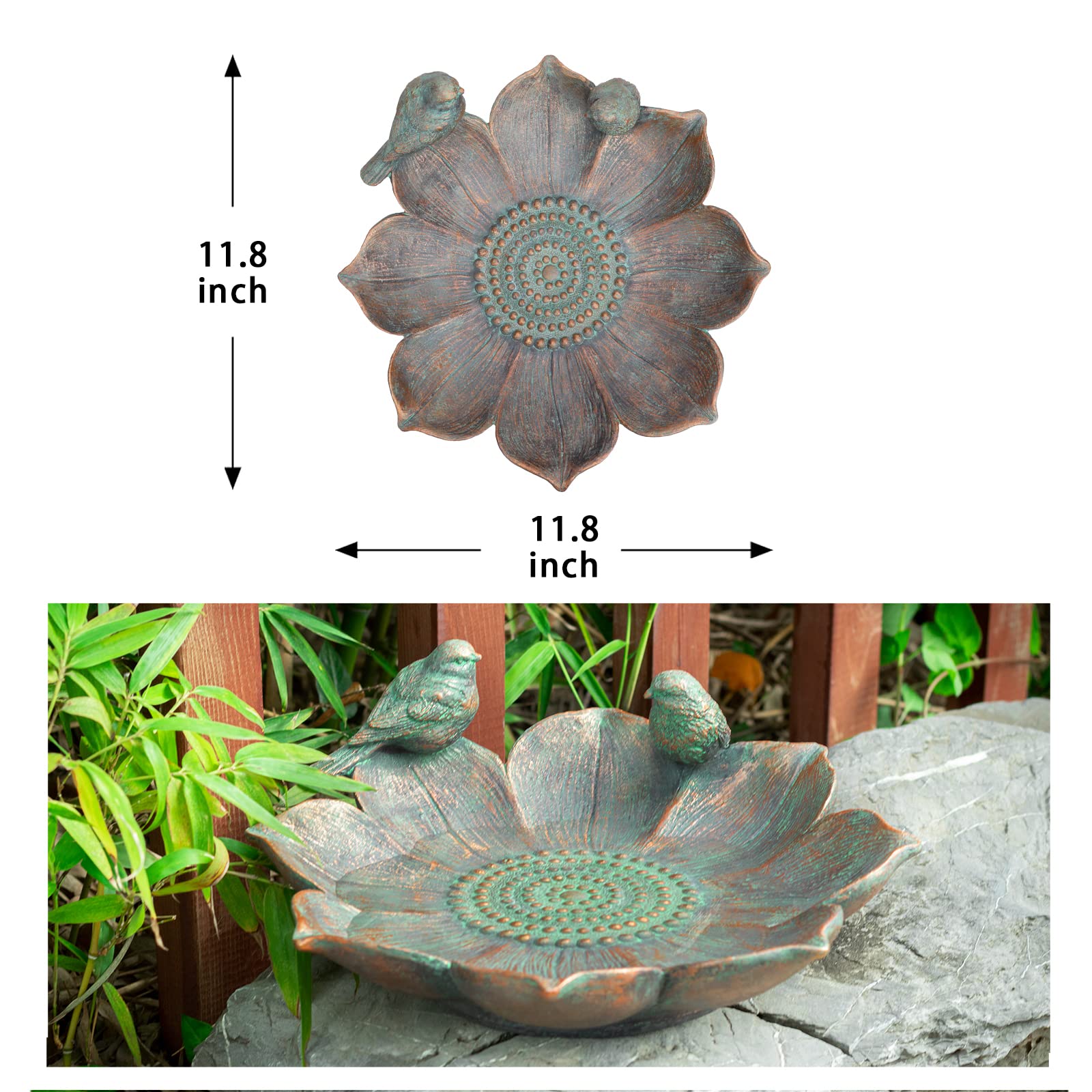 MUMTOP Bird Baths for Outdoors, Antique Outdoor Garden Bird Bath Resin Birdbath Bowl with Vintage Bird Ornament for Outside Yard Table Decor