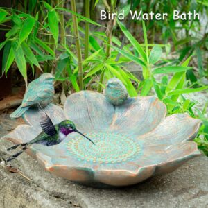 MUMTOP Bird Baths for Outdoors, Antique Outdoor Garden Bird Bath Resin Birdbath Bowl with Vintage Bird Ornament for Outside Yard Table Decor