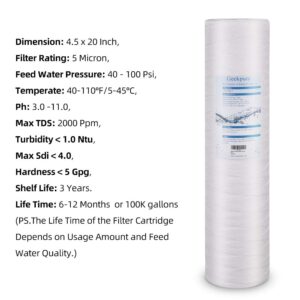 Geekpure Single Stage Whole House Water Filter System with 20-Inch Blue Housing-1"Port with 4 Pieces PP String Wound Filter