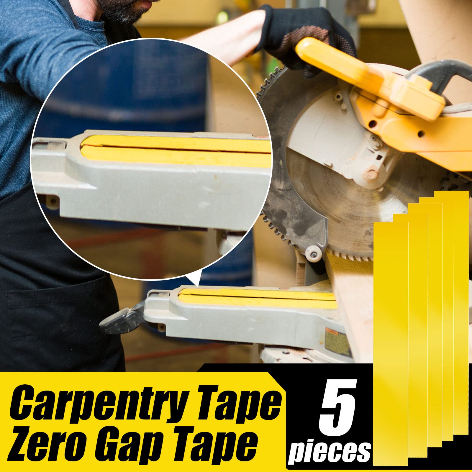 Zero Gap Woodworking Tape for More Accurate Cuts On Miter Saw Table Saw PVC Self Adhesive Strips for Positioning Wood Cutting, 2 x 14 Inch, Yellow (10 Pcs)