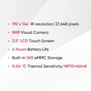 HIKMICRO Pocket 27,648 Pixels IR Resolution Thermal Imaging Camera with 8MP Visual Camera, 25 Hz, Wi-Fi, 3.5" Touch Screen Thermal Imager, 192 x 144, IP54, -4°F~752°F