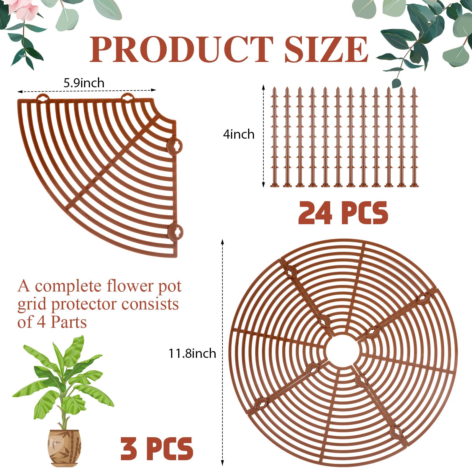 Sawysine 3 Pcs Plant Pot Cover Plant Protector from Animal Plant Pot Grid with Center Cutout Flower Cover Soil Protectors for Plants(Coffee, 11.8 In)