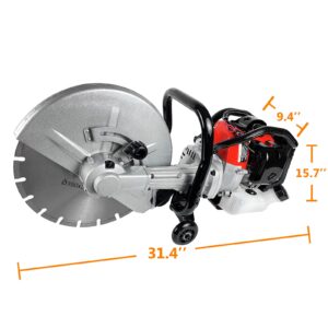 HIGOSPRO 1300W 14 Inches Concrete Saw Gas Powered Cut-Off Saw with EPA 51.7cc, petrol concrete saw, 4.8" Cut Depth and 2 Stroke Gasoline Grinder With Diamond Blade