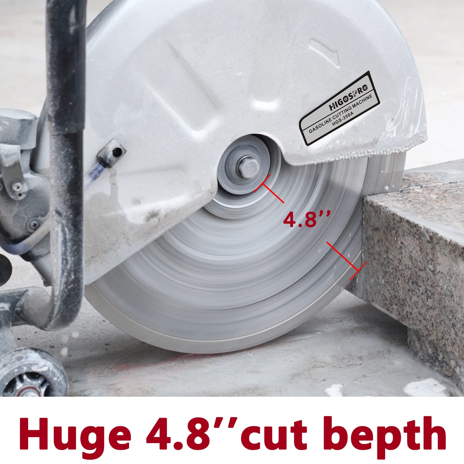 HIGOSPRO 1300W 14 Inches Concrete Saw Gas Powered Cut-Off Saw with EPA 51.7cc, petrol concrete saw, 4.8" Cut Depth and 2 Stroke Gasoline Grinder With Diamond Blade