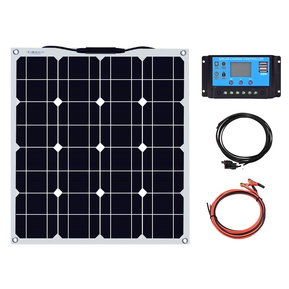 XINPUGUANG 50W Flexible Solar Panel 12V System Kit 10A Charge Controller Extension Cable for Yacht, Boat, RV, Cabin(50W)