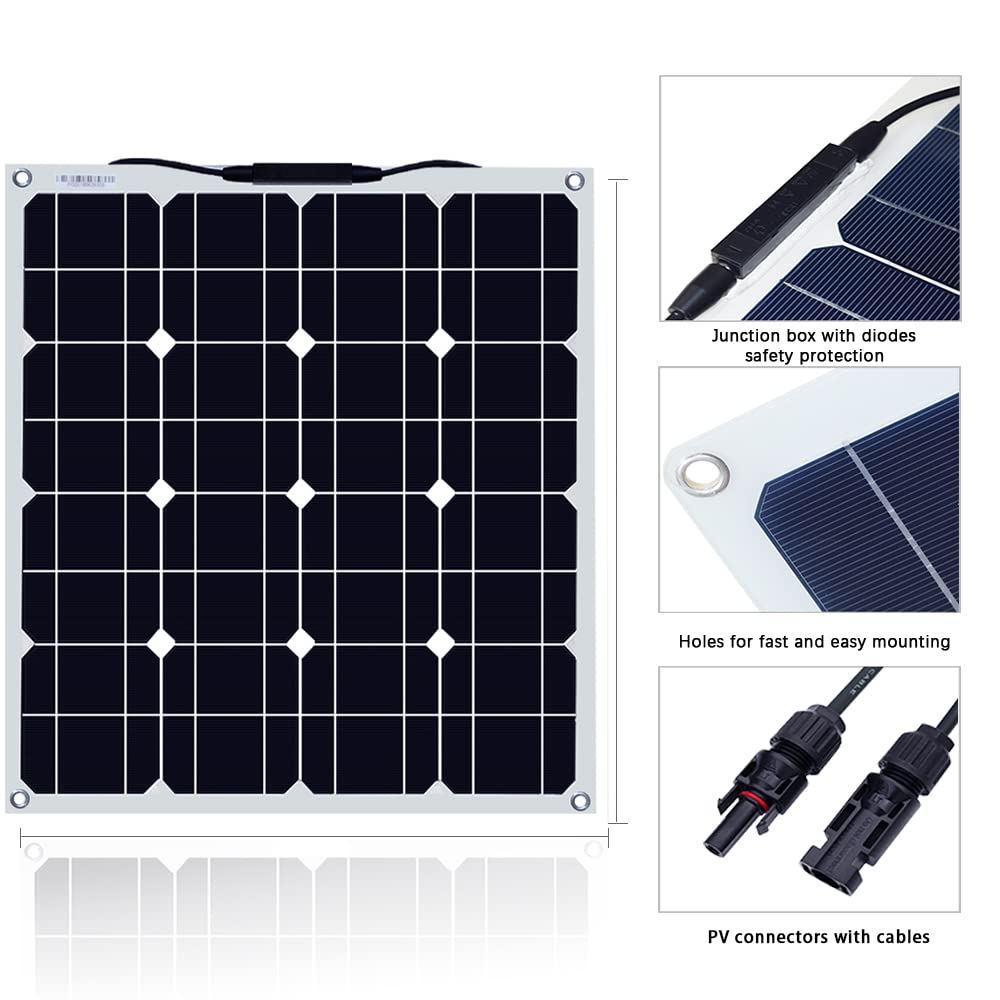 XINPUGUANG 50W Flexible Solar Panel 12V System Kit 10A Charge Controller Extension Cable for Yacht, Boat, RV, Cabin(50W)