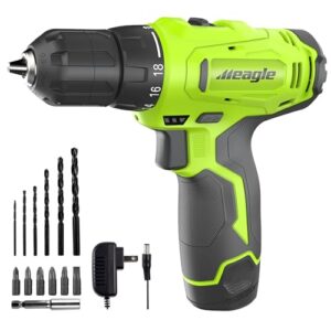meagle cordless drill, 12v power drill set with battery & charger, 2 variable speed electric drill 18+1 torque setting, 3/8” chuck with drill bits& tool bag