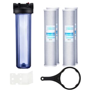 geekpure single stage whole house water filter system with 20-inch clear housing-1"npt port with 4 pieces carbon block filters