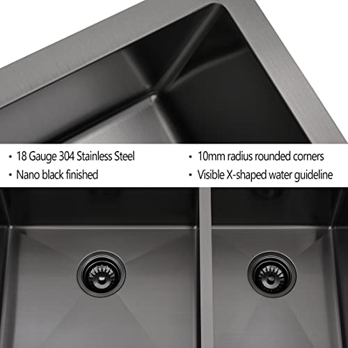 33 Inch Drop In Black Double Bowl Kitchen Sink, Gabhar 33" x 22" 16Gauge Topmount Black Stainless Steel 60/40 Double Bowl Kitchen Sinks