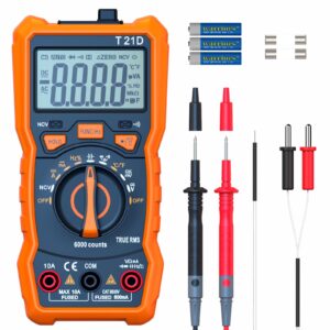 auto-ranging digital multimeter, trms 6000 counts ac dc voltmeter ohm volt amp meter, electrical multimeter tester with ncv, measure capacitance current resistance temp continuity diode duty cycle