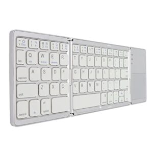 Hilitand Folding Wireless Bluetooth Keyboard with Touchpad,3 Folds 63 Keys Portable Slim Keyboard with Trackpad,for Smartphone Tablet Laptop,for Android for Windows for iOS(Silver White)