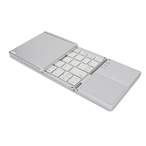 Hilitand Folding Wireless Bluetooth Keyboard with Touchpad,3 Folds 63 Keys Portable Slim Keyboard with Trackpad,for Smartphone Tablet Laptop,for Android for Windows for iOS(Silver White)