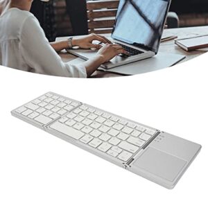 Hilitand Folding Wireless Bluetooth Keyboard with Touchpad,3 Folds 63 Keys Portable Slim Keyboard with Trackpad,for Smartphone Tablet Laptop,for Android for Windows for iOS(Silver White)