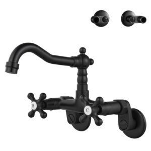 aolemi wall mounted kitchen faucet wall mount laundry sink faucet,with 2 cross handle and 6 inch spout,adjustable center 3 inch to 9 inch,matte black