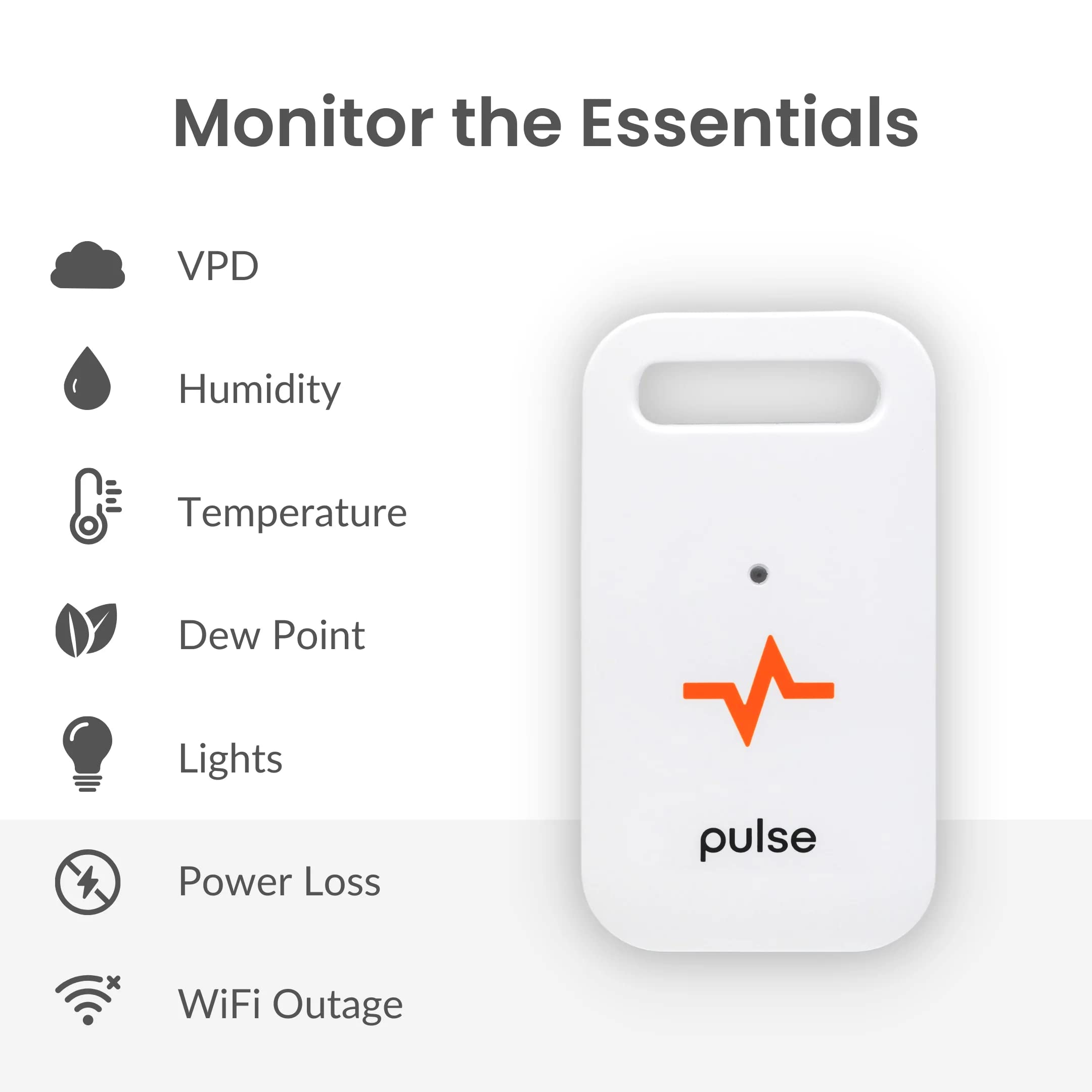 Pulse One - Smart Grow Room Monitor - VPD, RH, Temperature (°F/°C), Dew Point, Light - iOS, Android, Apple, Windows, Works on 2.4 Ghz WiFi Networks