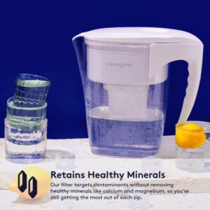 Aquagear 1 Year of Water Bundle – Water Filter Pitcher and Extra Replacement Filter – Lead, Chlorine, PFOA/PFOS, Microplastics Filter, 10 Cup, 120 Gallon Filter Life