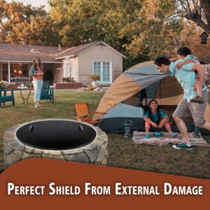 Fire Pit Cover Round, Snuffer Lid Ring Finish 38” inch Diameter, Drop-in Burner Fire Pit Pan Lid- 1.5 mm Thickness, Grill Fire Ring Lid with Handle