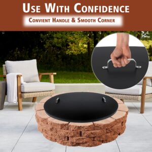 Fire Pit Cover Round, Snuffer Lid Ring Finish 38” inch Diameter, Drop-in Burner Fire Pit Pan Lid- 1.5 mm Thickness, Grill Fire Ring Lid with Handle