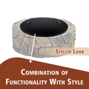 Fire Pit Cover Round, Snuffer Lid Ring Finish 38” inch Diameter, Drop-in Burner Fire Pit Pan Lid- 1.5 mm Thickness, Grill Fire Ring Lid with Handle