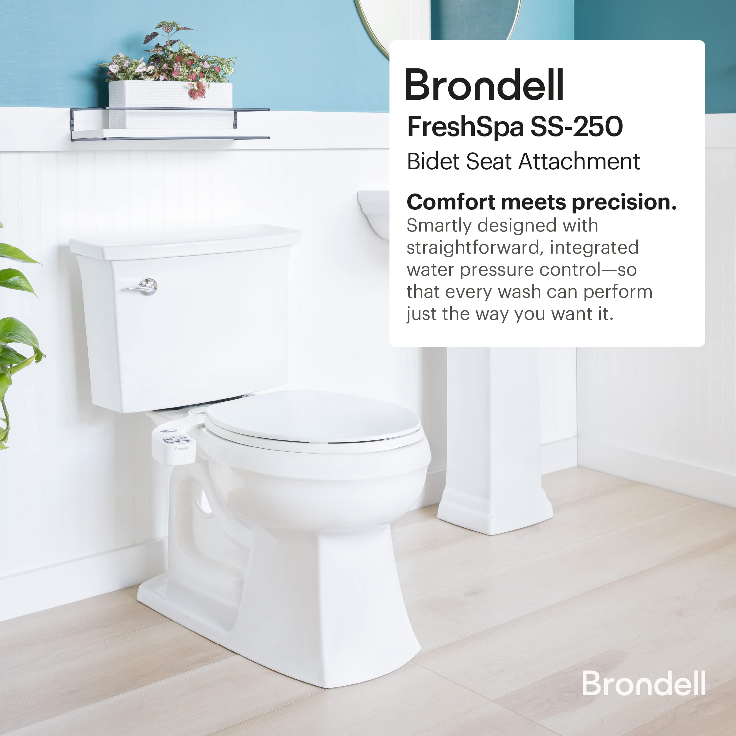 Brondell FSP-250 FreshSpa Thinline Precision Essential Bidet Attachment for Toilet Seats with Adjustable Water Pressure, Side Arm Control, Thin Profile, White (Dual Nozzles)