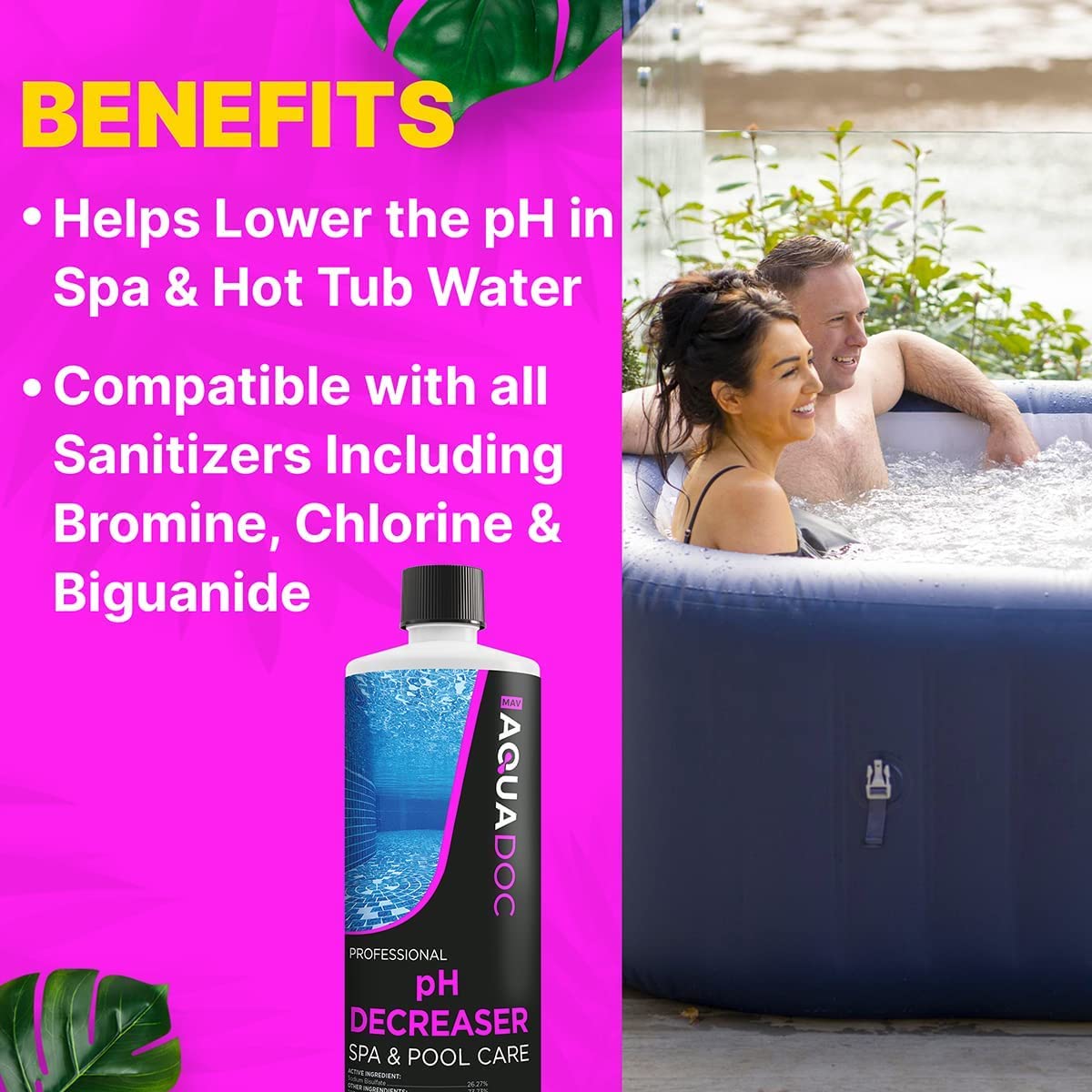 AquaDoc pH Increaser & Decreaser for Hot Tub - pH Up and Down for Hot Tub Spa - Balance Your pH Up and Down Levels - Adjust pH Levels for Indoor & Outdoor Hot Tub Maintenance