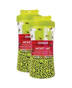 catchmaster yellow jacket, hornet, & wasp trap jar 2-pk, reusable bug catcher with attractant, outdoor flying insect trap, wasp killer bug trap, pet safe pest control for backyard, patio, & shed
