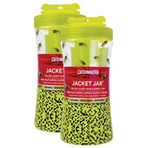 Catchmaster Yellow Jacket, Hornet, & Wasp Trap Jar 2-Pk, Reusable Bug Catcher with Attractant, Outdoor Flying Insect Trap, Wasp Killer Bug Trap, Pet Safe Pest Control for Backyard, Patio, & Shed