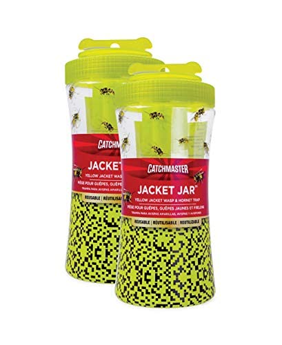 Catchmaster Yellow Jacket, Hornet, & Wasp Trap Jar 2-Pk, Reusable Bug Catcher with Attractant, Outdoor Flying Insect Trap, Wasp Killer Bug Trap, Pet Safe Pest Control for Backyard, Patio, & Shed