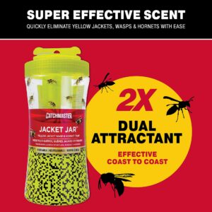 Catchmaster Yellow Jacket, Hornet, & Wasp Trap Jar 2-Pk, Reusable Bug Catcher with Attractant, Outdoor Flying Insect Trap, Wasp Killer Bug Trap, Pet Safe Pest Control for Backyard, Patio, & Shed