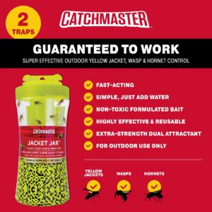 Catchmaster Yellow Jacket, Hornet, & Wasp Trap Jar 2-Pk, Reusable Bug Catcher with Attractant, Outdoor Flying Insect Trap, Wasp Killer Bug Trap, Pet Safe Pest Control for Backyard, Patio, & Shed