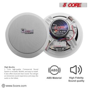 5 CORE 6.5” Inch Outdoor Indoor in Ceiling Speaker, Flush Mount in Wall Universal Speakers Waterproof for Paging Restaurant, Placement, Covered Porches CL 6.5-12 2W 6PCS