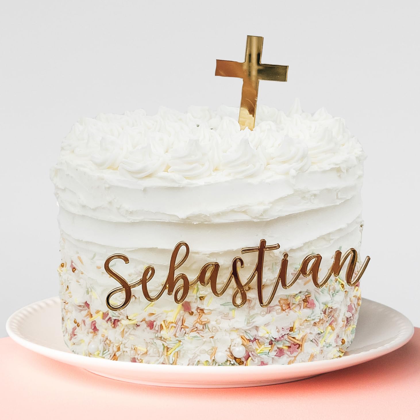 Baptism Christening Cake Name Plate FAST SHIPPING | CHOOSE THE FONT AND COLOR!! Cross Name Cake Plate MADE IN THE USA