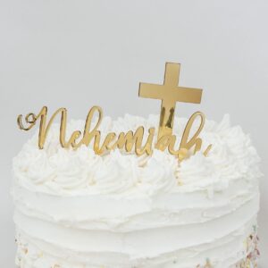 Baptism Christening Cake Name Plate FAST SHIPPING | CHOOSE THE FONT AND COLOR!! Cross Name Cake Plate MADE IN THE USA