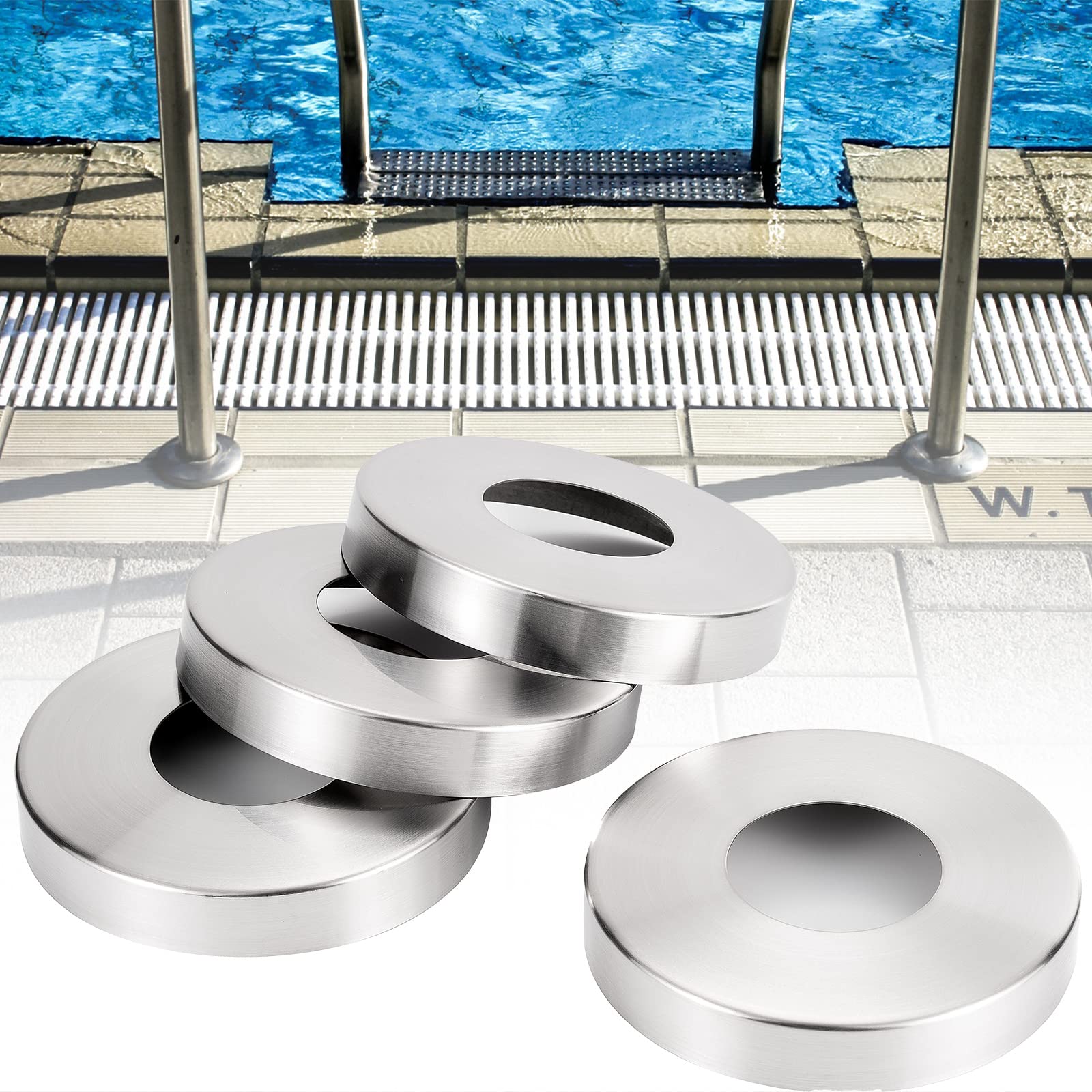 EESC2Y 4-PCs Oversized (2" I.D. 4.7" O.D.) Pool Ladder Escutcheon Plates Covers, Pool Ladder Rings for 1.9" Inground Pool& Spa Ladder Handrail Tubing- Made of Thickened 304 Stainless Steel - Large