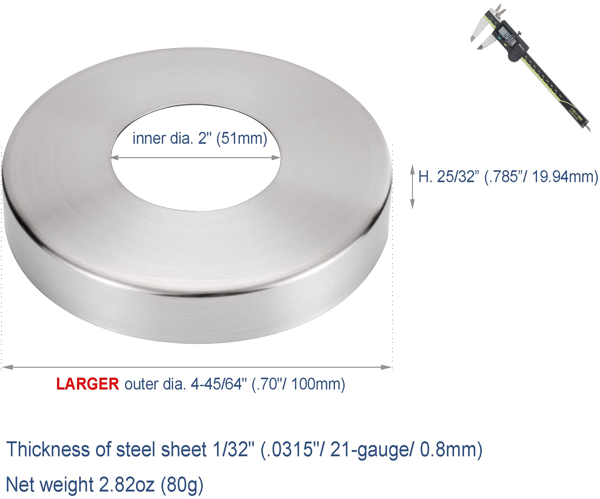 EESC2Y 4-PCs Oversized (2" I.D. 4.7" O.D.) Pool Ladder Escutcheon Plates Covers, Pool Ladder Rings for 1.9" Inground Pool& Spa Ladder Handrail Tubing- Made of Thickened 304 Stainless Steel - Large