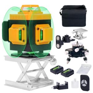 angel kiss laser level self leveling 4x360° 4d green cross line laser tool for construction and picture hanging, 2 rechargeable battery, remote controller, magnetic rotating stand included